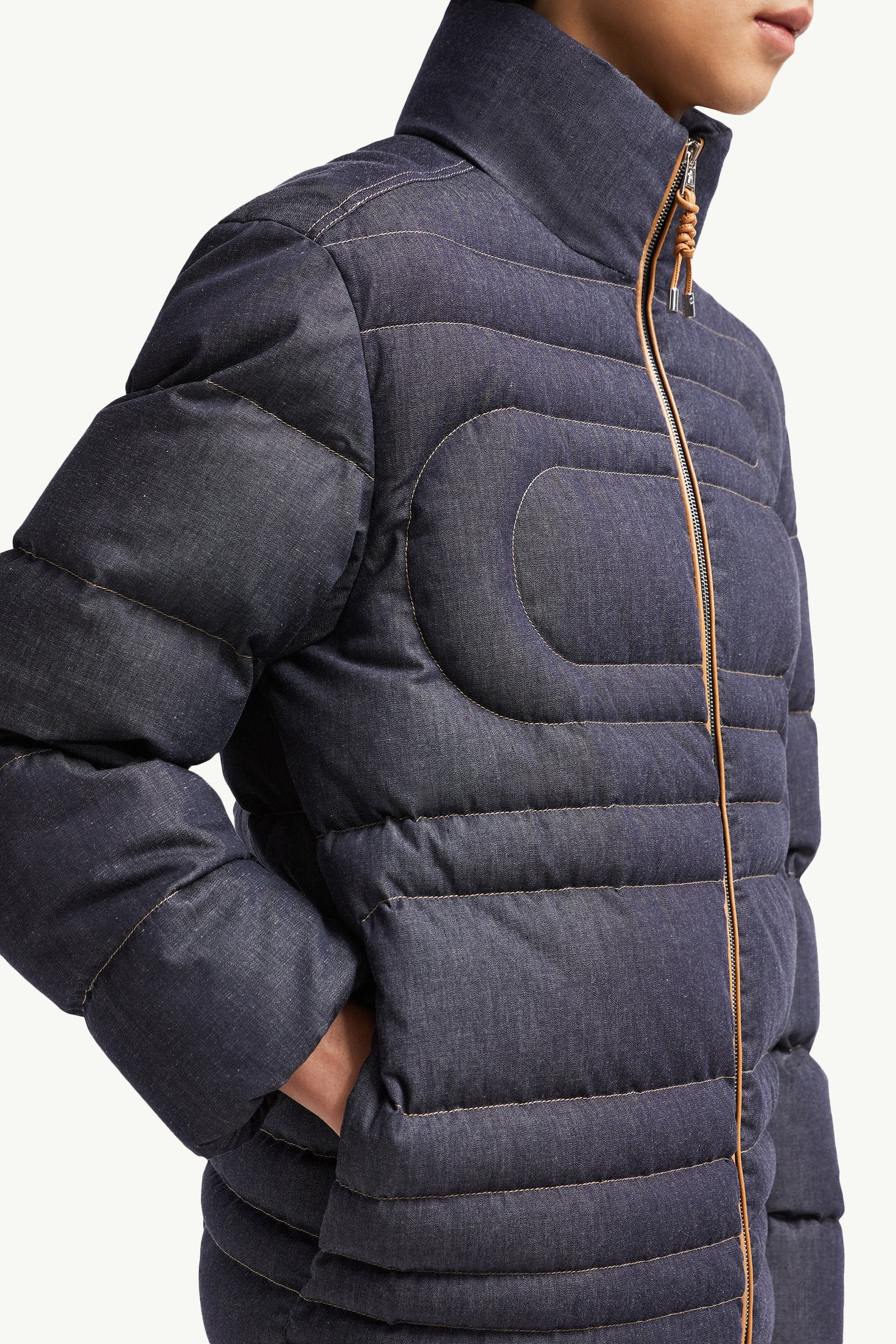 Xiaohai Snake-Quilted Denim Short Down Jacket