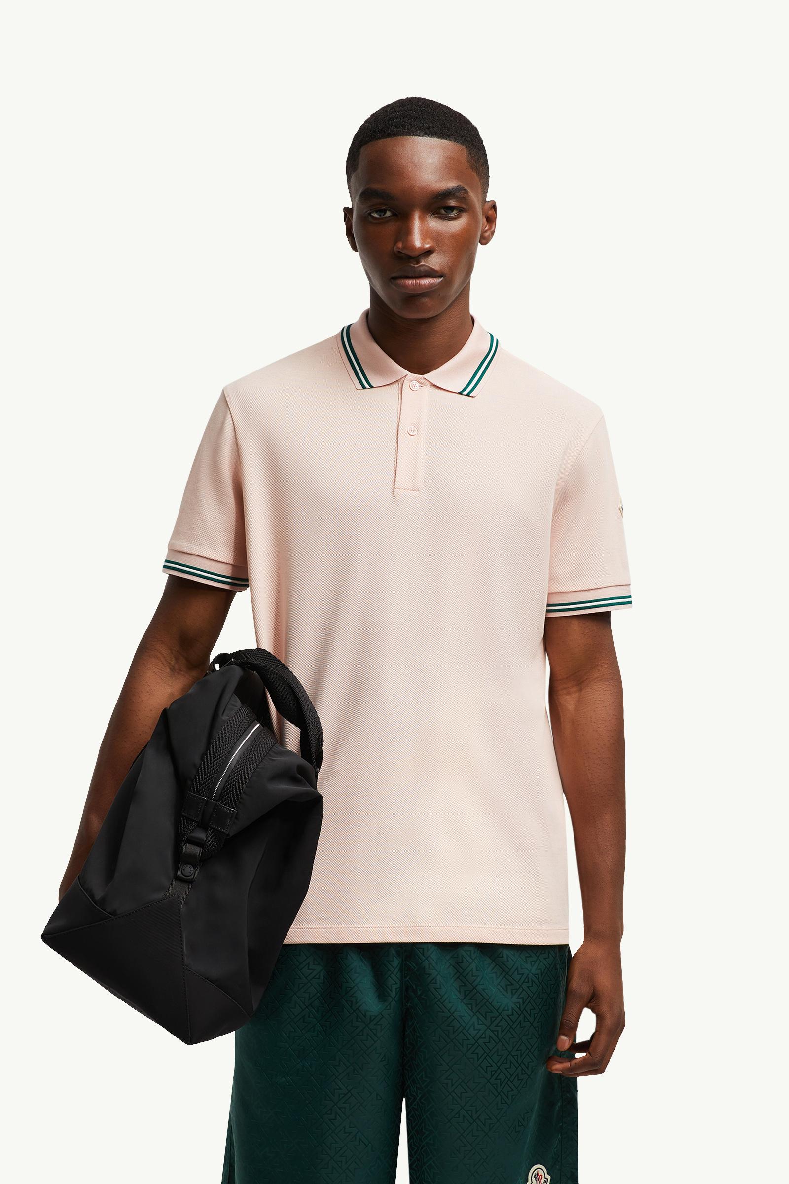 Striped Trim Cotton Piquet Polo Shirt