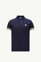 Striped Trim Cotton Piquet Polo Shirt
