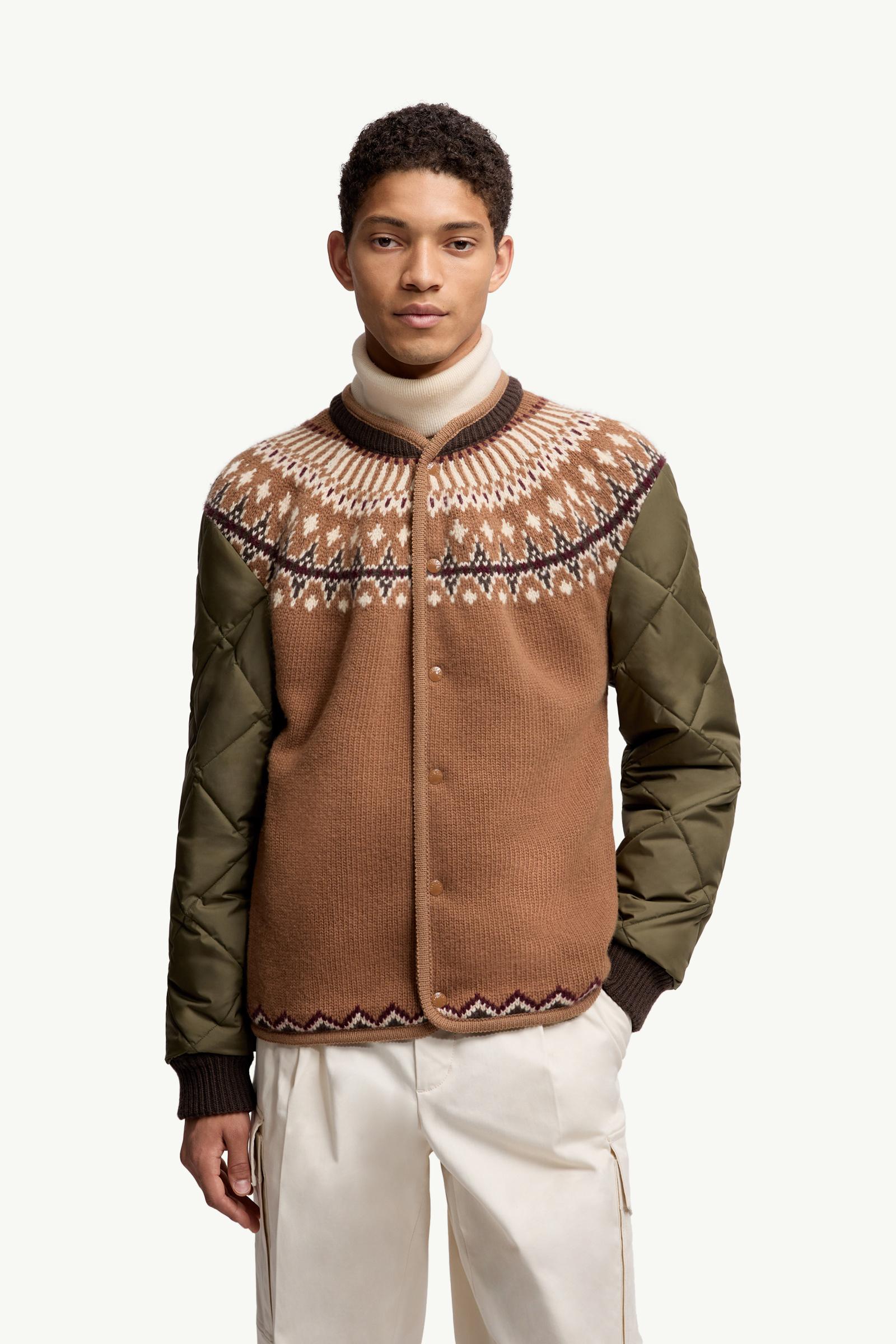 Padded Geometric Wool Blend Cardigan