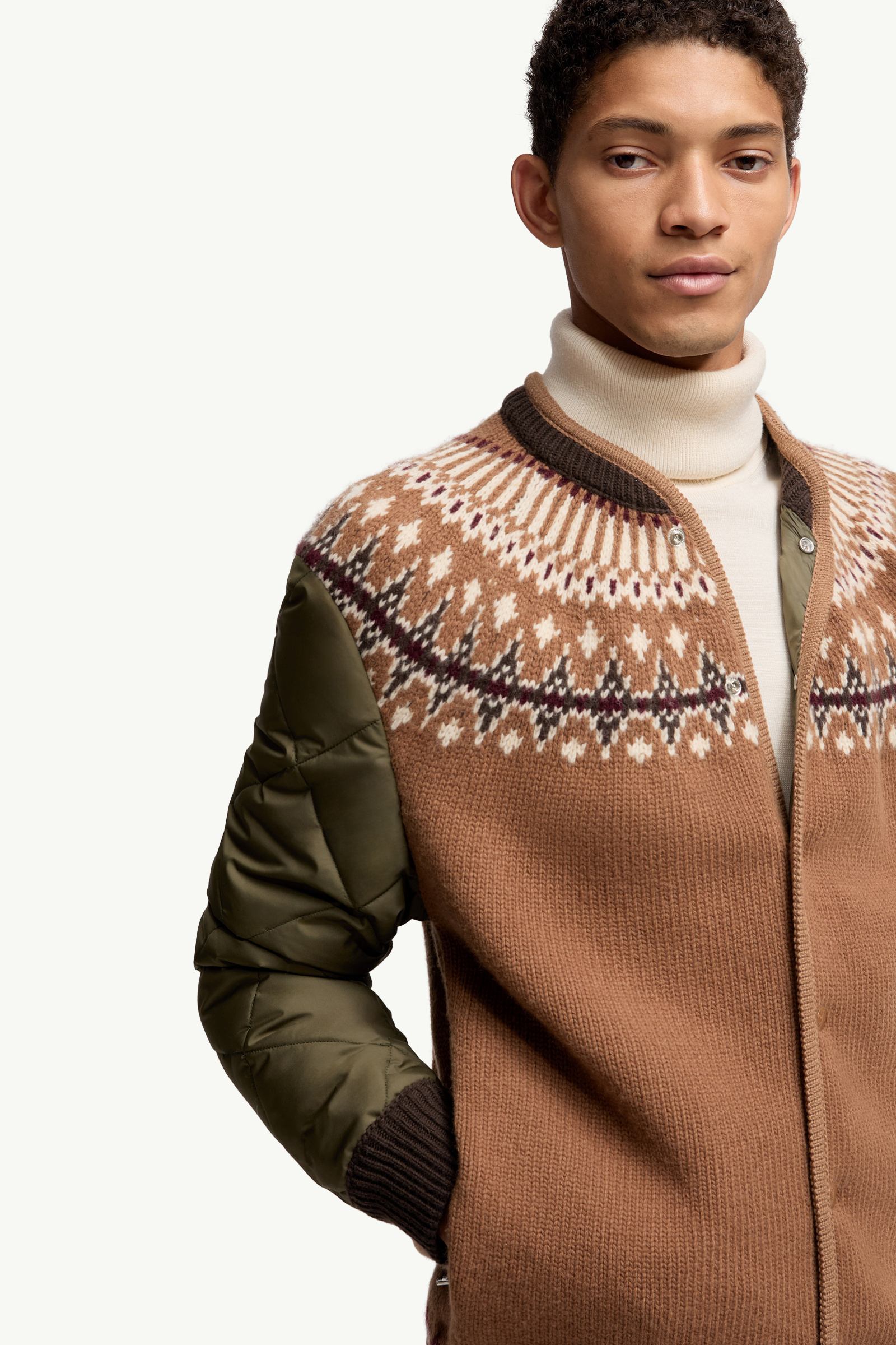 Padded Geometric Wool Blend Cardigan