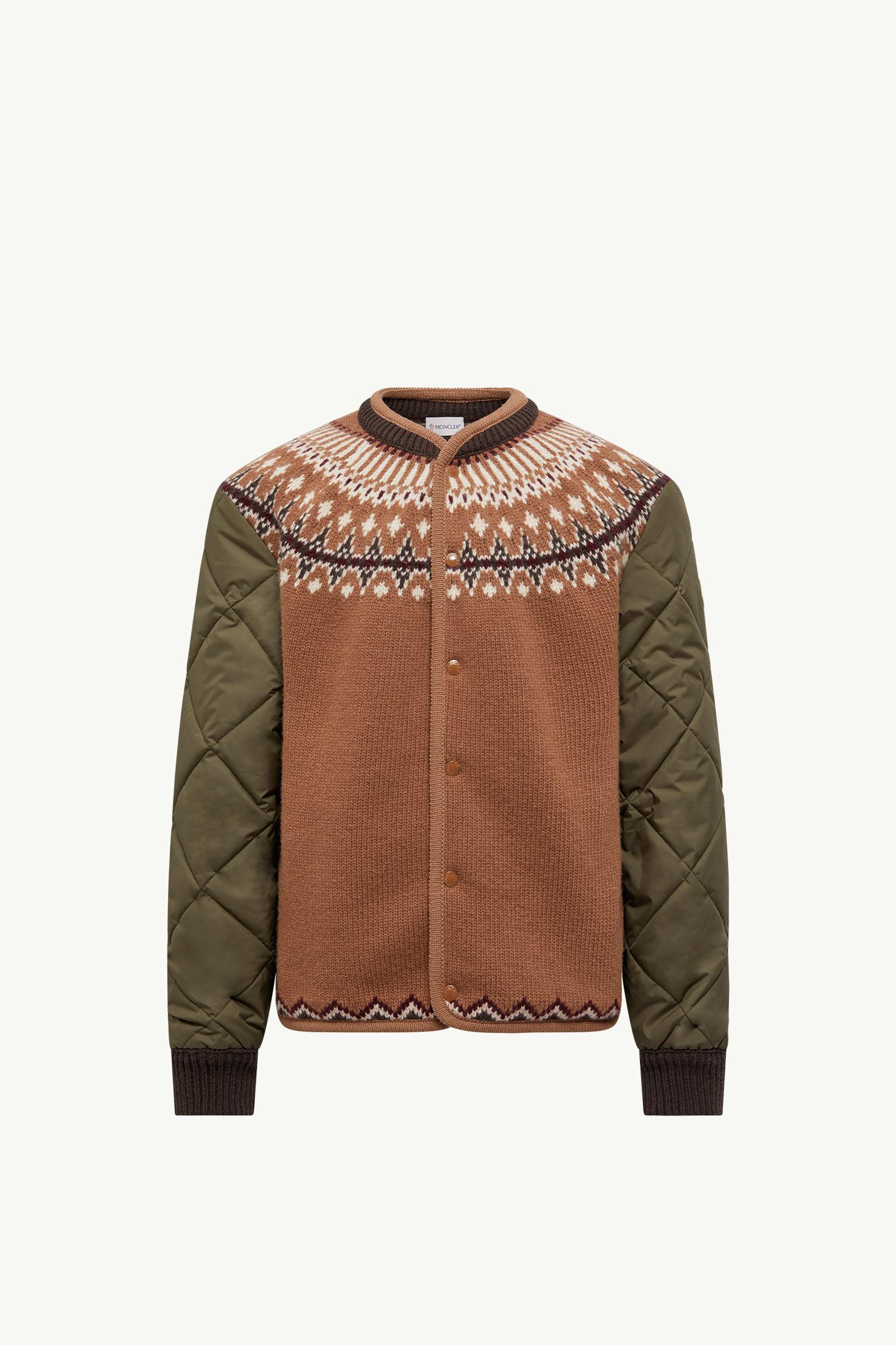 Padded Geometric Wool Blend Cardigan